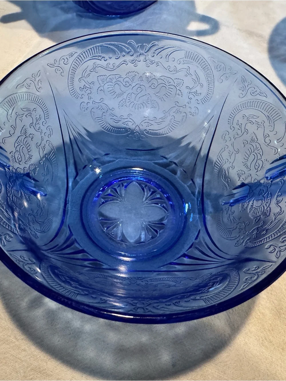 Anchor Hocking Royal Lace in blue depression glass cream soup set of 8